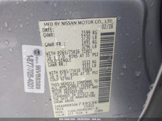 Nissan Frontier Desert Runner 2016 1N6AD0ER5GN739536 Image 9