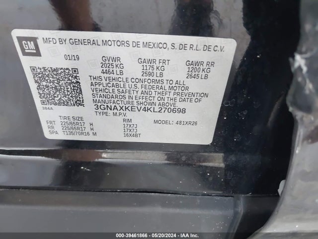 Chevrolet EQUINOX LT 2019 3GNAXKEV4KL270698 Image 9