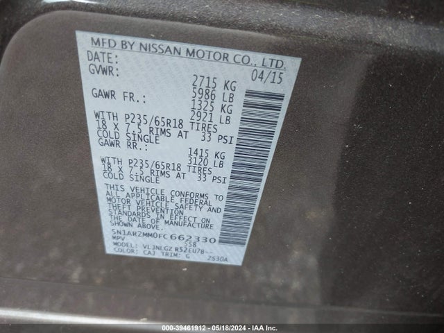 Nissan Pathfinder Sl 2015 5N1AR2MM0FC662330 Image 9