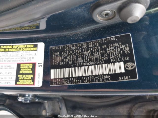 4T1B11HK8KU821453 Toyota CAMRY LE