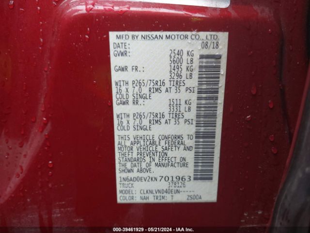1N6AD0EV2KN701963 Nissan Frontier Pro-4x