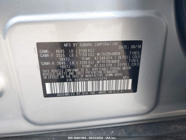 Subaru Outback 2.5i Limited 2018 4S4BSANC0J3395014 Image 9