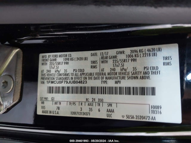 Ford ESCAPE S 2018 1FMCU0F79JUB04823 Image 9