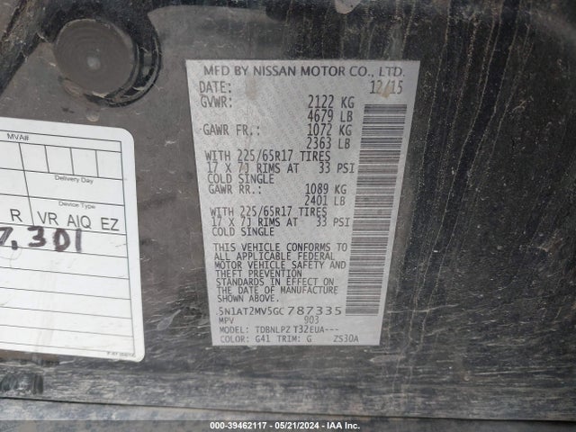 5N1AT2MV5GC787335 Nissan Rogue S/sl/sv