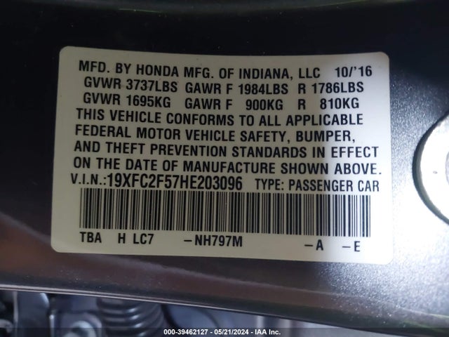 Honda Civic Lx 2017 19XFC2F57HE203096 Image 9