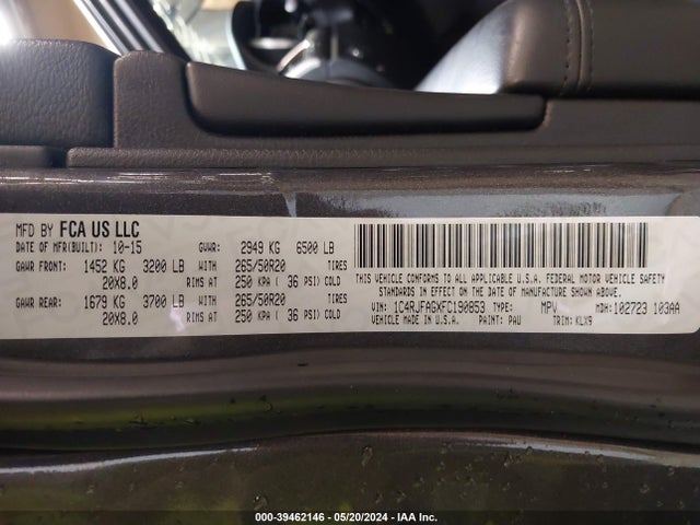1C4RJFAGXFC190853 Jeep Grand Cherokee Altitude