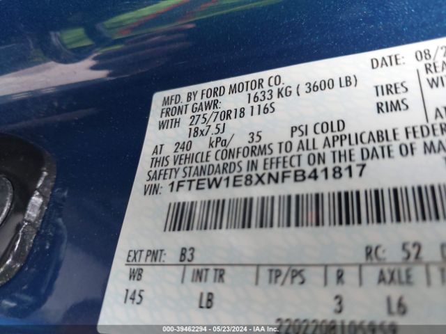 1FTEW1E8XNFB41817 Ford F-150 Tremor