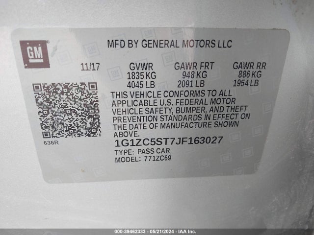 Chevrolet Malibu 1fl 2018 1G1ZC5ST7JF163027 Image 9