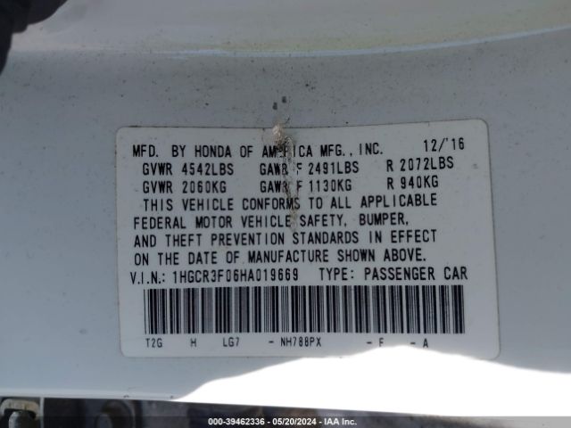 1HGCR3F06HA019669 Honda Accord Ex-l V6