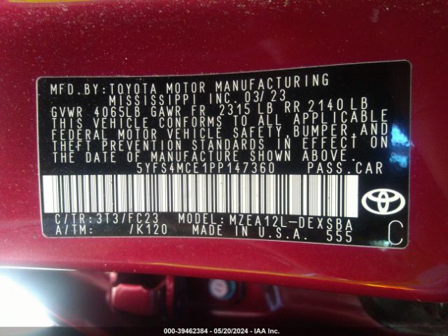 5YFS4MCE1PP147360 Toyota COROLLA SE