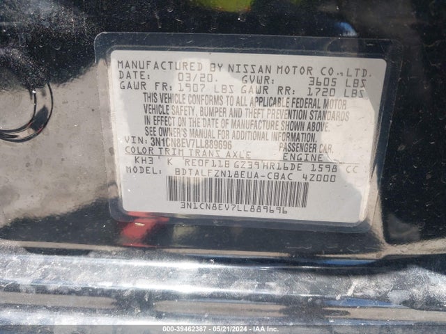 Nissan Versa Sv Xtronic Cvt 2020 3N1CN8EV7LL889696 Image 9