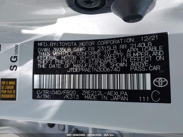 Toyota COROLLA LE 2022 JTDEPMAE1N3006740 Image 9