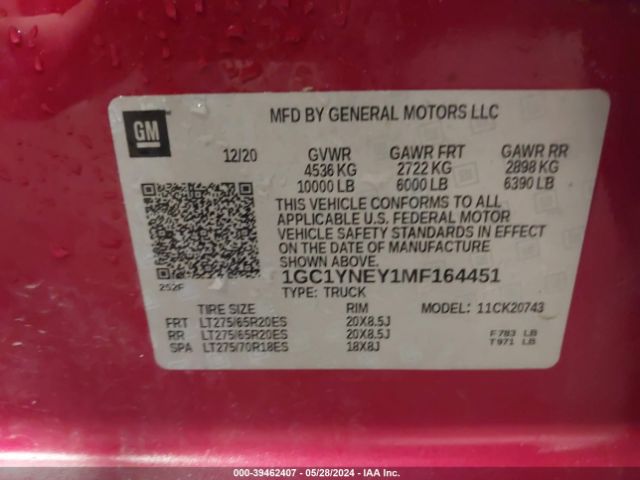 1GC1YNEY1MF164451 Chevrolet Silverado 2500hd 4wd  Standard Bed Lt