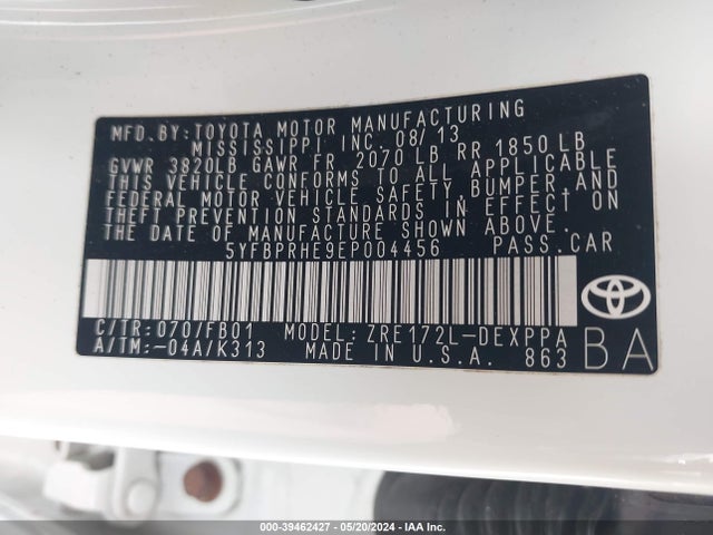 Toyota Corolla Le Eco Plus 2014 5YFBPRHE9EP004456 Image 9