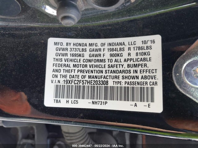 Honda Civic Lx 2017 19XFC2F57HE203308 Image 9