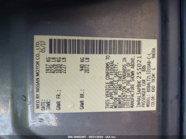 Nissan Altima 2.5 Sl 2017 1N4AL3AP8HC255021 Image 9