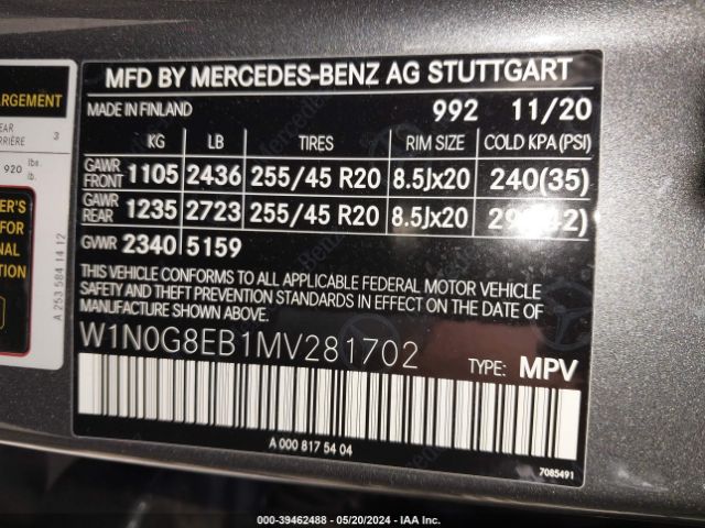 W1N0G8EB1MV281702 Mercedes-Benz Glc 300 4matic Suv