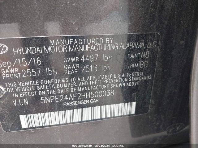 Hyundai SONATA SE 2017 5NPE24AF2HH500038 Image 9