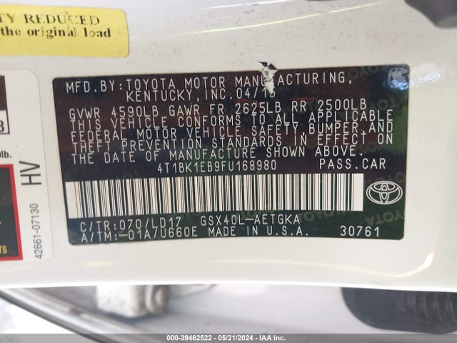 Toyota AVALON XLE 2015 4T1BK1EB9FU168980 Image 9