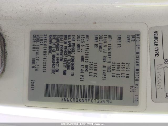 3N6CM0KN9FK733494 Nissan Nv200 S
