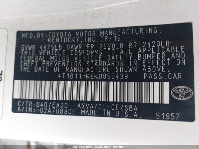Toyota CAMRY SE 2019 4T1B11HK8KU855439 Image 9