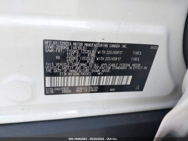 Toyota RAV4 LE 2022 2T3K1RFV5NC190363 Image 9