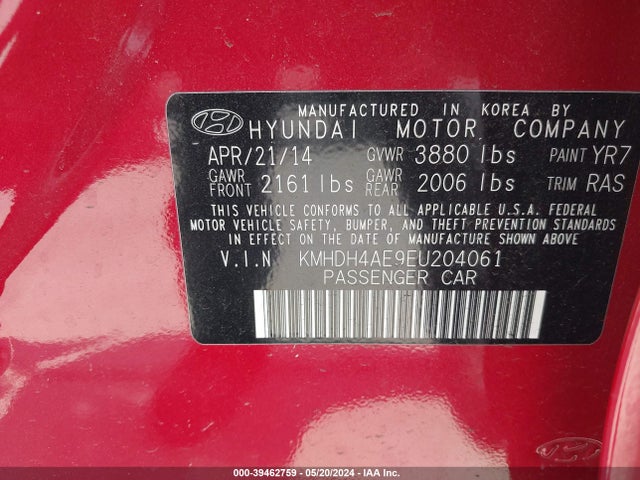 Hyundai ELANTRA SE 2014 KMHDH4AE9EU204061 Image 9