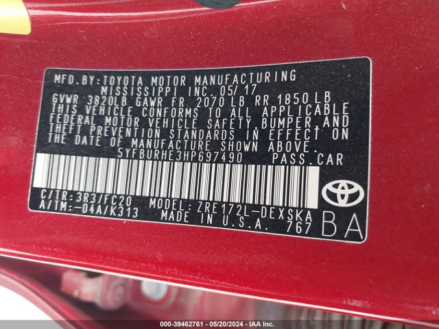 Toyota COROLLA SE 2017 5YFBURHE3HP697490 Image 9