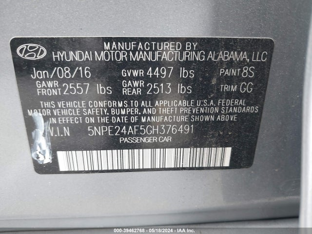 Hyundai SONATA SE 2016 5NPE24AF5GH376491 Image 9