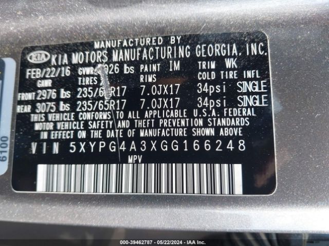 5XYPG4A3XGG166248 KIA Sorento 2.4l L