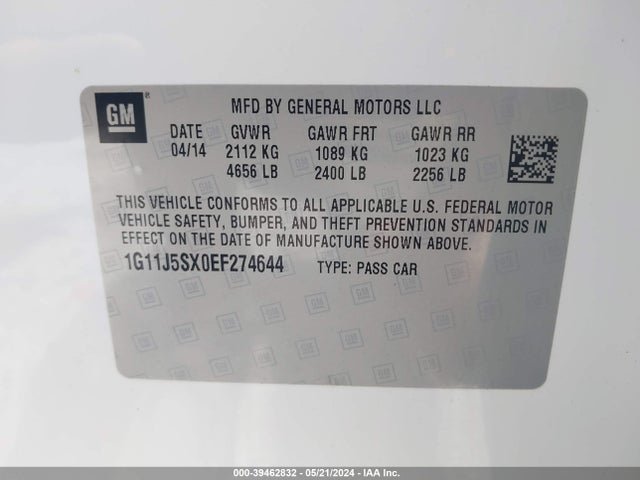 Chevrolet Malibu 2lz 2014 1G11J5SX0EF274644 Image 9