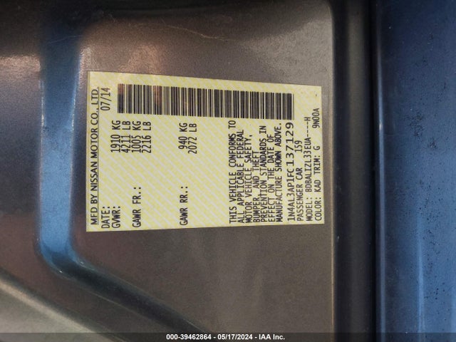 Nissan Altima 2.5/s/sv/sl 2015 1N4AL3AP1FC137129 Image 9