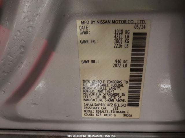 Nissan Altima 2.5 Sv 2014 1N4AL3AP4EC426150 Image 9