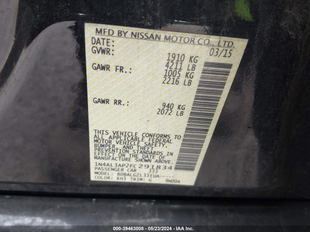 Nissan Altima 2.5 S 2015 1N4AL3AP2FC291834 Image 9