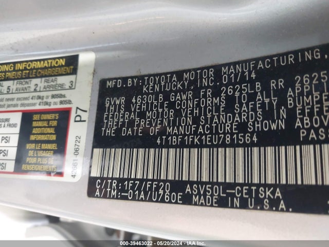 Toyota CAMRY SE 2014 4T1BF1FK1EU781564 Image 9