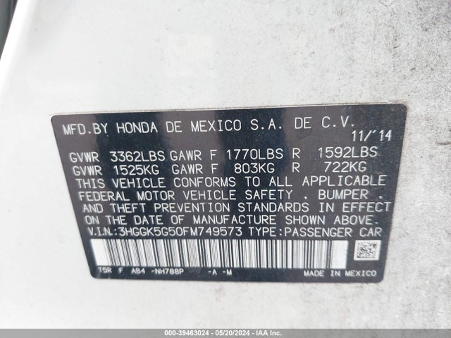 Honda FIT LX 2015 3HGGK5G50FM749573 Image 9