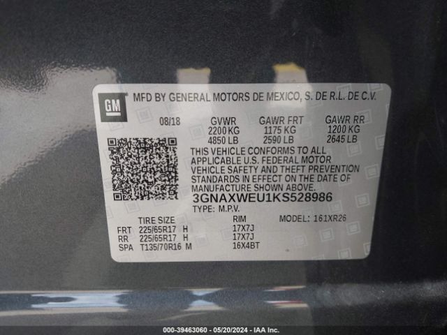 3GNAXWEU1KS528986 Chevrolet EQUINOX LT