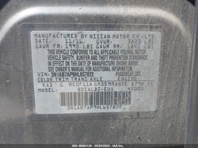 Nissan SENTRA SV 2017 3N1AB7AP9HL657822 Image 9