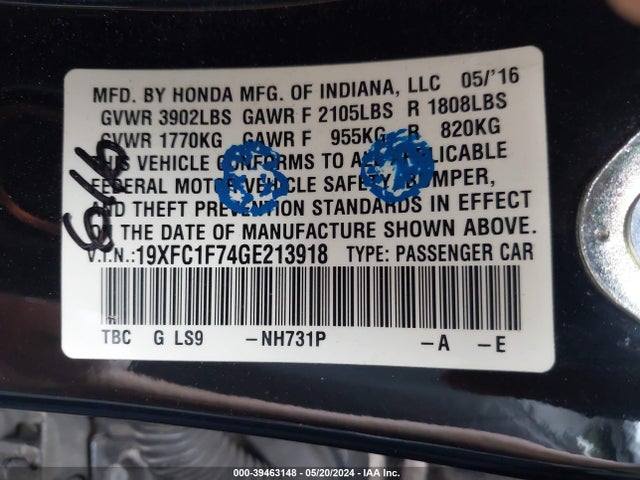 Honda Civic Ex-l 2016 19XFC1F74GE213918 Image 9