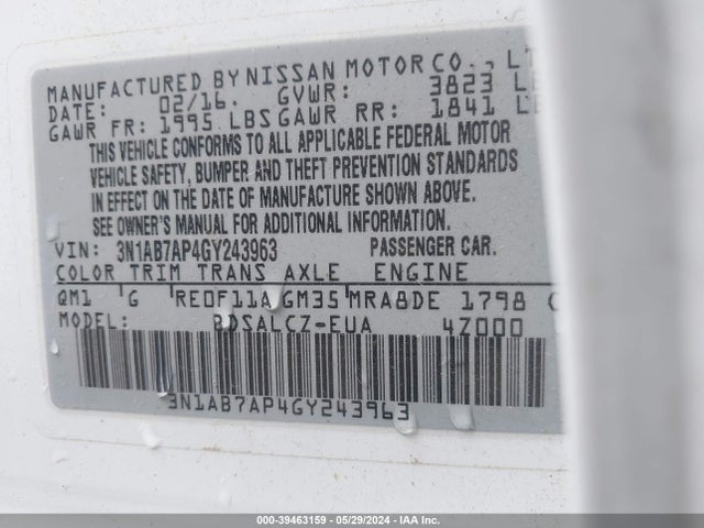 Nissan Sentra Fe+ S 2016 3N1AB7AP4GY243963 Image 9