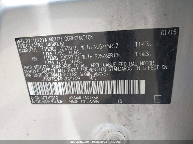 Toyota RAV4 LE 2015 JTMBFREV4FJ021629 Image 9