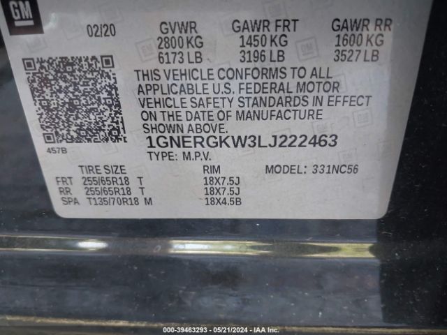 1GNERGKW3LJ222463 Chevrolet Traverse Fwd Lt Cloth