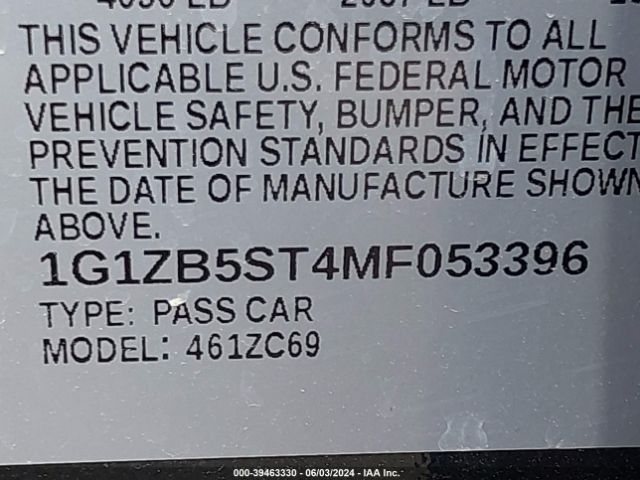 1G1ZB5ST4MF053396 Chevrolet Malibu Fwd Ls