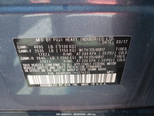4S4BSAHC7H3374313 Subaru Outback 2.5i Premium