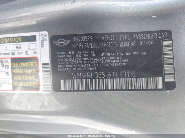 2006 MINI COOPER S WMWRH33516TL93116 Photo 8