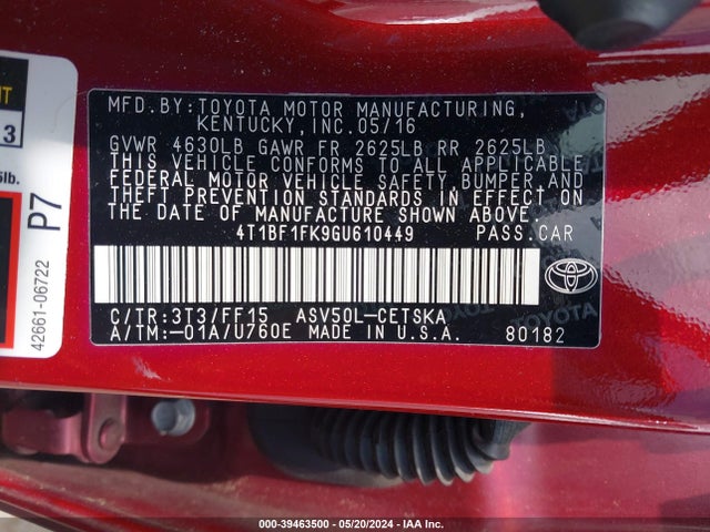 Toyota CAMRY SE 2016 4T1BF1FK9GU610449 Image 9