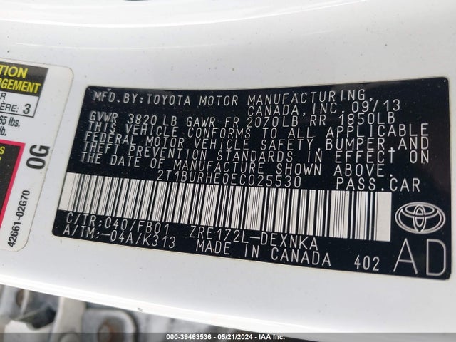 Toyota COROLLA LE 2014 2T1BURHE0EC025530 Image 9
