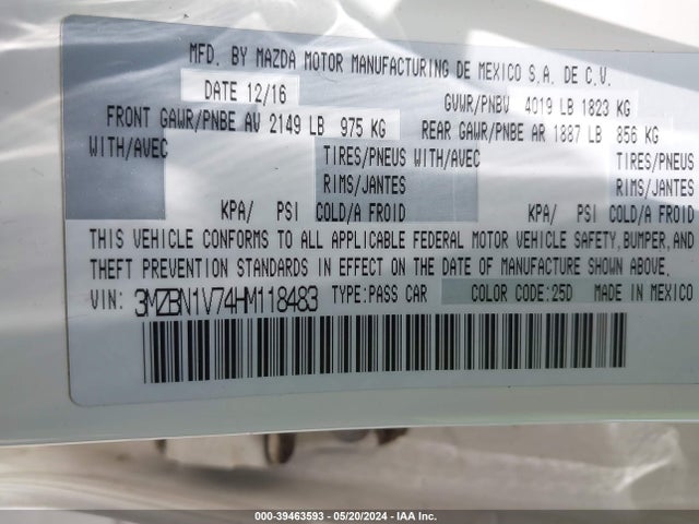 3MZBN1V74HM118483 Mazda Mazda3 Touring