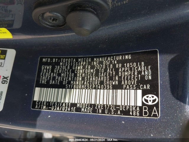 Toyota COROLLA L 2014 5YFBURHE5EP140396 Image 9