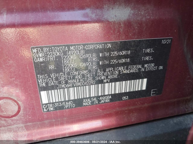 Toyota Rav4 Limited Hybrid 2021 JTMD6RFV8MD042292 Image 9